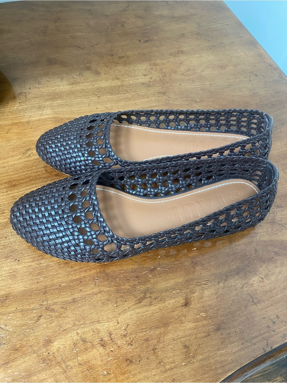 STAUD Woven Ballet Flats in Dark Brown